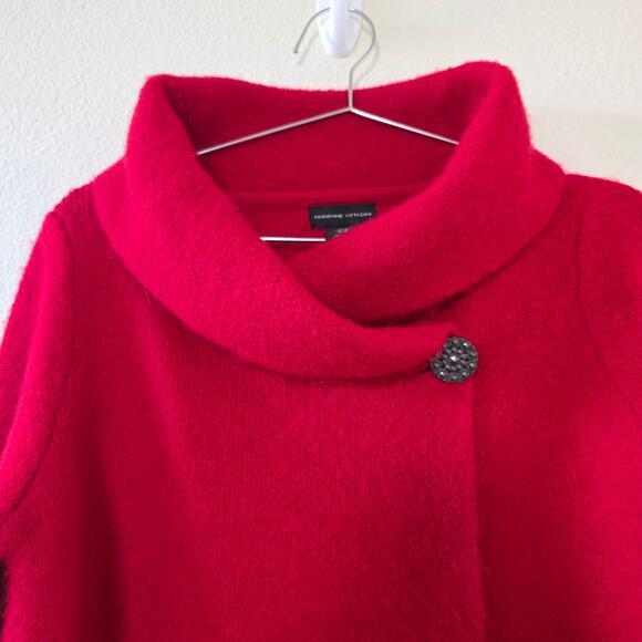 Adrienne Vittadini Wool Blend Jacket Red Asymmetrical Button Collar Womens M - Picture 2 of 10